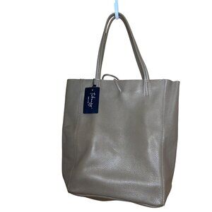 Takeasy Womens Tote Bag Taupe Italian Calf Leather Zipper Top Foldable New